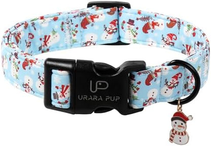 Christmas Snowman Dog Collar - Xmas Dog Collars with Cute Snowman Patterns - Soft, Adjustable, Ideal for Winter Holidays L
