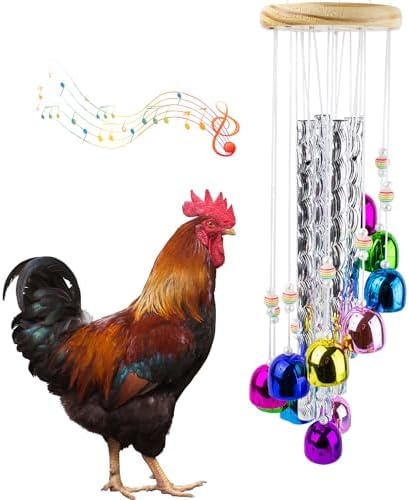 Chicken Toys for Coop, Chicken Wind Chime Enrichment Toys, Hanging Chick Peck Toy with 4 Aluminum Tubes 11 Bells, Chick Musical Coop Accessories