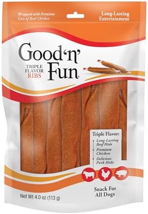 Good 'n' Fun Ribs Long-Lasting Dog Treat Made With Real Protein, 4 oz
