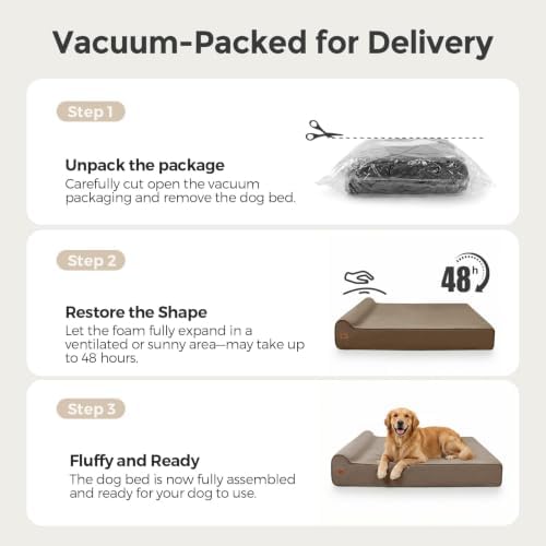 Sytopia Orthopedic Dog Beds for Large Dogs – 7" Extra Thick Memory Foam Pet Couch for Senior Dogs and Great Danes with Waterproof Liner & Washable Cover, Nonskid Bottom, 46"x28"x7", Brown