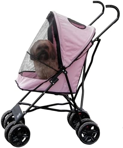 Pet Gear Travel Lite Plus Stroller, Compact, Easy Fold, No Assembly Required, Large Wheels for Cats and Dogs up to 15 pounds, Classic Pink
