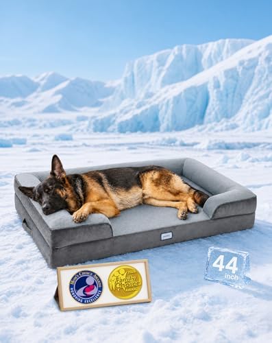OhGeni Orthopedic Cooling Dog Bed Couch, Memory Foam, 44-inch (Cool Gray)