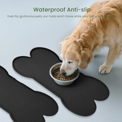 PWTAA Dog Food Mat Anti-Slip Silicone Dog Bowl Mat Thicker Pet Placemat Waterproof Cat Feeder Pad with Raised Edge Puppy Kitten Feeding Mats Suitable Small Medium-Sized Dogs Cats Eating Tray - 2PCS