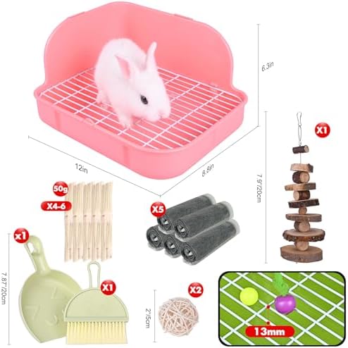 RUBYHOME Rabbit Litter Box Toilet, Plastic Square Cage Box Potty Trainer Corner Litter Bedding Box Pet Pan for Small Animals, Rabbits, Guinea Pigs, Chinchilla, Ferret, Galesaur, 11.4 Inches (Pink)