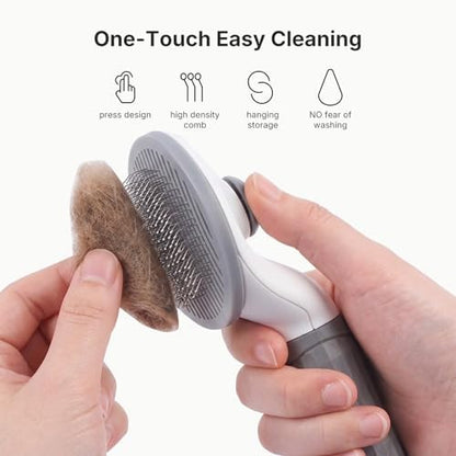Pet Deshedding Brush，Self-Cleaning Slicker Grooming Tool with Soft Rubber Handle and Rounded Stainless Steel Pins, Removes Loose Undercoat and Tangles, Suitable for Long & Short Hair Pets