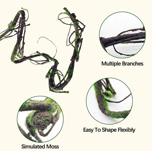 BNOSDM Reptile Bend-A-Branch Vines with Moss,Bendable Reptile Jungle Vines,Bearded Dragon Climbing Plants Tank Accessories,Pet Habitat Decor for Chameleon Geckos Snakes Lizards Frogs