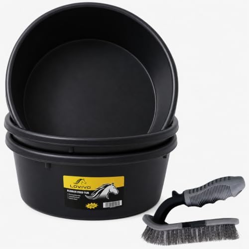 3 Pcs 1 Gallon Rubber Feed Pan with Cleaning Brush for Animals