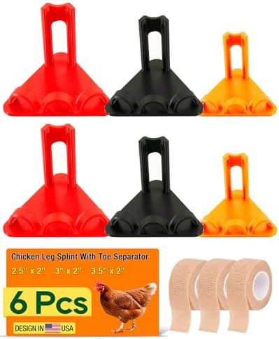 6Pcs Chicken Leg Splints, 3 Sizes (S/M/L) Adjustable Splint for Bumblefoot Treatment, Broken Feet, Splay Leg, Curled Toes, Osteoarthritis in Hens, All Growth Stages Covered, Orange Black and Red