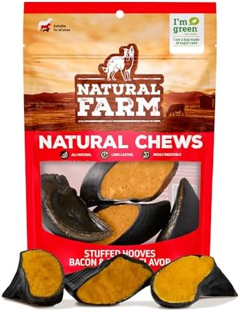 Natural Farm Bacon & Cheese Flavor Filled Cow Hooves for Dogs (4-Pack), Long-Lasting Natural Hoof Beef Bone Treats, Best for Small, Medium & Large Dogs