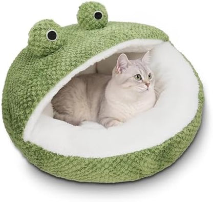 CWV Cute Cat Beds Kitten Beds, Soft Small Dog Beds, Washable Pet Beds for Puppy and Kitty, Funny Frog Cat Cave, 23 Inches