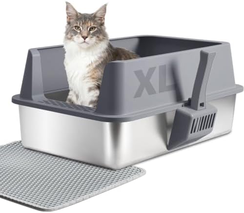 Stainless Steel Cat Litter Box with Lid, XL Metal Litter Box