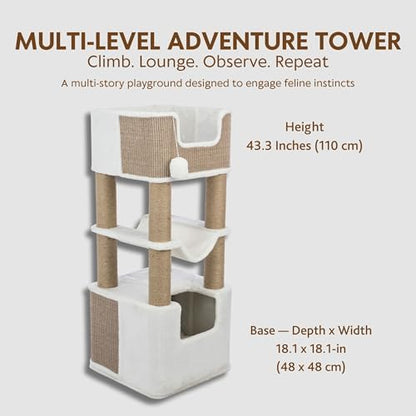Trixie Lucano 43.3-in XXL Cat Tree, Indoor Cat Furniture with Jute Scratching Posts, Sisal and Plush Covered Condo, Dangling Interactive Toys, Brown