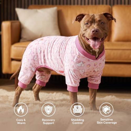 KYEESE Velvet Dog Pajamas for Large Dogs Soft Onesie Shirt, Unicorn Pink