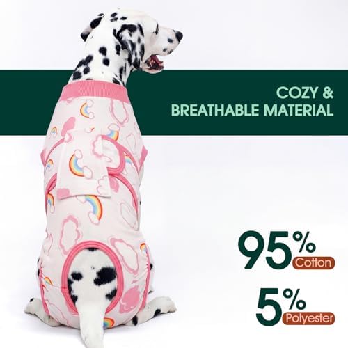 Kuoser Dog Surgery Recovery Suit, Soft Breathable Dog Recovery Suit for Female Spay Male Nueuter, Anti Licking Puppy Onesie Pet Surgical Suit for Dogs Abdominal Wounds Skin Disease, Rainbow 2XL