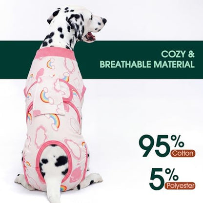 Kuoser Dog Surgery Recovery Suit, Soft Breathable Dog Recovery Suit for Female Spay Male Nueuter, Anti Licking Puppy Onesie Pet Surgical Suit for Dogs Abdominal Wounds Skin Disease, Rainbow 2XL