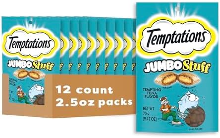Temptations Jumbo Stuff Crunchy and Soft Cat Treats, Tempting Tuna Flavor, 2.5 oz. Pouch (Pack of 12)