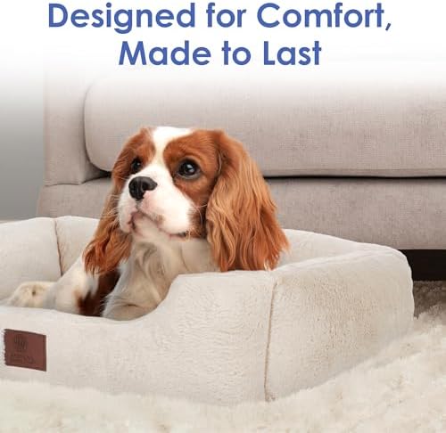 AKC Plush Cuddler Dog Bed, Low-Profile Entrance, Small Dogs, Beige, 25"
