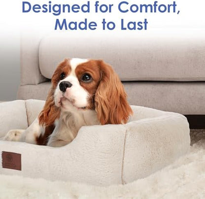 AKC Plush Cuddler Dog Bed, Low-Profile Entrance, Small Dogs, Beige, 25"