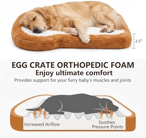 Dog Bed Medium Sizes, Waterproof Toast Shaped Dog Bed Mat with Orthopedic Foam, Machine Washable Non-Slip Pet Bed, Plush Soft Puppy Mat for Indoor Use