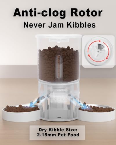 Automatic Cat Feeder 2 Cats, 4.2L Dry Food Auto Dispenser with Double Bowls,Dual Power Supply,Programmable Portion Control,10s Voice Recorde (White)
