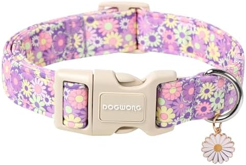 DOGWONG Flower Dog Collar, Girl Daisy Dog Collar Durable Ice Cream Pet Dog Collars Cute Summer Beach Puppy Necklace for Small Medium Large Dogs