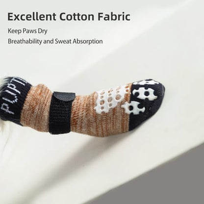 PUPTECK Anti-Slip Dog Socks with Double Sides Grips for Small Medium Large Dogs Hardwood Floors Prevents Licking, Dog Shoes for Hot Pavement Traction Control Paw Protector for Senior Dogs, Khaki XL