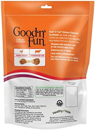 Good 'n' Fun Chicken Flavored Dumbbells 4 Ounces, Rawhide Snacks for Small Dogs (Pack of 2)