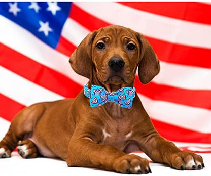 Lionheart glory American Flag Dog Collar, 4 of July Dog Bow Collar Heavy Duty Adjustable Patriotic Dog Collar with Bowtie for Small Dogs Pet Gift