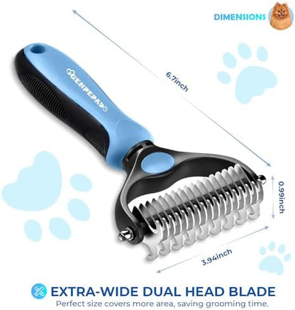 Undercoat Rake for Dogs & Cats, Dematting Comb with Extra Wide Double-Sided Stainless Steel Teeth for Detangling, Deshedding, Brushing, Thinning & Removing Shed Fur, Knots, Mats, and Tangles in Pets