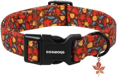 DOGWONG Fall Dog Collar Girl, Fall Autumn Maple Dog Collar Boy,Comfortable Fall Dogs Collars for Large Dogs, Neck 16.5-26 inches