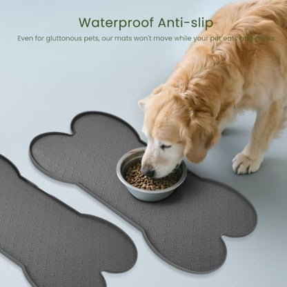 PWTAA Dog Food Mat Anti-Slip Silicone Dog Bowl Mat Thicker Pet Placemat Waterproof Cat Feeder Pad with Raised Edge Puppy Kitten Feeding Mats Suitable Small Medium-Sized Dogs Cats Eating Tray - 2PCS