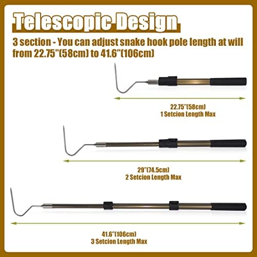 41.6" Snake Hook Reptile Catcher Stick Tongs Rattlesnakes Grabber Pick-up Handling Tool Kit for Catching Controlling or Moving Python Copperhead
