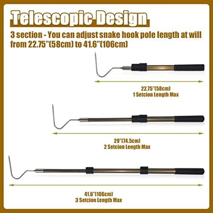 41.6" Snake Hook Reptile Catcher Stick Tongs Rattlesnakes Grabber Pick-up Handling Tool Kit for Catching Controlling or Moving Python Copperhead
