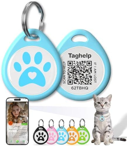 QR Code Cat ID Tag for Collar, Smart Pet ID with Online Profile, Instant Scan to Contact Owner & Location Email Alert, Silent Anti-Lost Cat Tag, No App or Subscription, Blue 1”