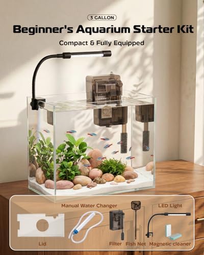 Glass Fish Tank Kit, 3 Gallon Betta Nano Fish Tank Aquarium Starter Kit
