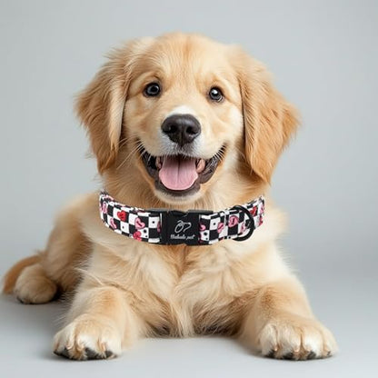 Valentines Dog Collar for Puppy Small Dogs - Unique Black White Plaid Girl Boy Valentine Heart Dog Collars, Adjustable Heavy Duty Pet Collar with Metal Buckle XS