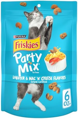 Friskies Purina Made in USA Facilities Cat Treats, Party Mix Lobster & Mac 'N' Cheese Flavors - (6) 6 oz. Pouches