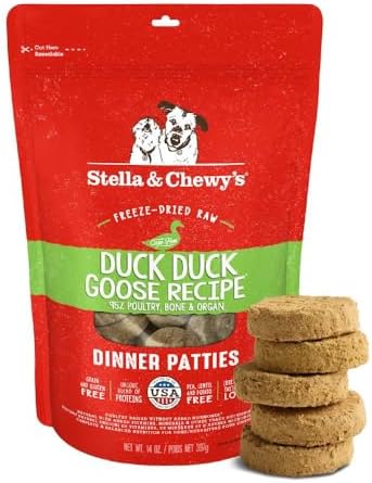 Stella & Chewy's Freeze-Dried Raw Dinner Patties - Duck Duck Goose Recipe - High Protein Grain-Free Puppy & Dog Food - Perfect for Picky Eaters - 14 oz