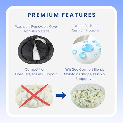 Calming Donut Dog Bed – Faux Fur Anti-Anxiety Pet Bed with Removable Washable Cover & Water-Resistant Liner – Plush Fluffy Round Nest, Non-Slip Bottom for Dogs & Cats - Dark Grey, Small