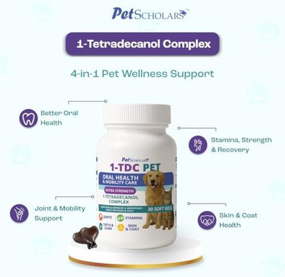 1TDC Dental & Joint Health Softgel Supplement for Dogs & Cats, Supports Oral Health, Stamina, Mobility, Muscle Strength & Recovery, Maintains Skin & Coat Health of Pets (30 Soft Gels)