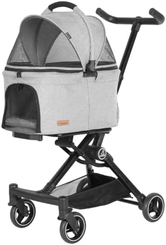 ROODO 2026 Upgraded Version 3 in 1 Dog Cat Stroller with Detachable Carrier Lightweight Folding Portable All Terrain Pet Travel System Puppy Kitty Doggie Bunny Stroller for 30lbs(Light Grey)