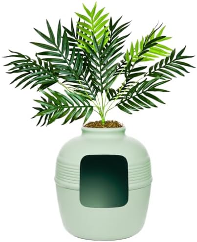 Good Pet Stuff Original Hidden Litter Box Planter, Decorative Cat Litter Enclosure with Carbon Filter, Artificial Palm Plant, Upgraded Design, Easy to Clean, Base Kit, Seagrass Green