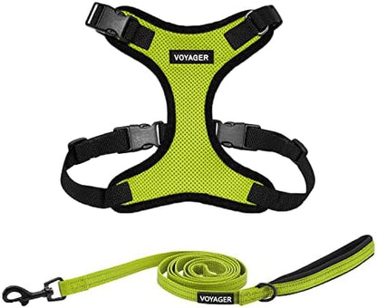 Best Pet Supplies Voyager Step-in Lock Pet Harness w Reflective Pet Leash Combo Set with Neoprene Handle 5ft - Supports Small, Medium and Large Breed Puppies/Cats - Lime Green/Black Trim Set, XS