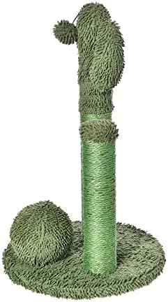 Amazon Basics Cat Scratching Post, Indoor Cactus Triple Posts for Cats & Kittens with Dangling Ball, Large, 27"H, Green