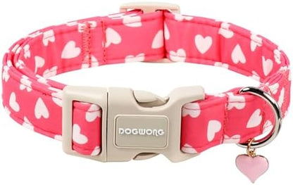 DOGWONG Dog Collar Plastic Buckle Collar for Valentine's Day Gift Pink Heart Love for Small Medium Large Boys Girls Dogs