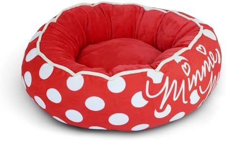 Disney Dog Bed, Minnie Mouse Script and Polka Dot Red, Donut