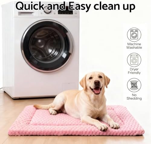 Dog Bed Mat, Reversible Dog Crate Pad - Washable Kennel Mat with Soft Support Foam, Flat Kennel Pad for Dogs & Cats, Double Pet Bed Perfect for Cage (Pink, 35" L x 23" W x 0.8" Th)