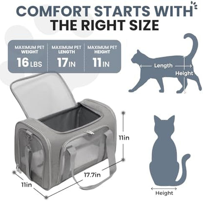 Soft-Sided Cat Carrier 18x11x11 in Expandable Travel Pet Bag 15LBS