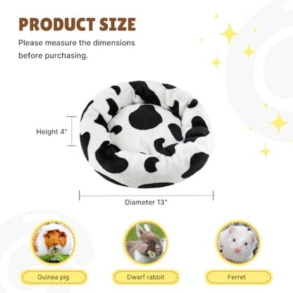 Guinea Pig Bed Soft Washable Donut-Shaped Burrowing Pet Bed for Dwarf Rabbits, Hedgehogs, Chinchillas, Ferrets, Rats Small Animal Mat for Snuggling and Playtime - Cow Pattern