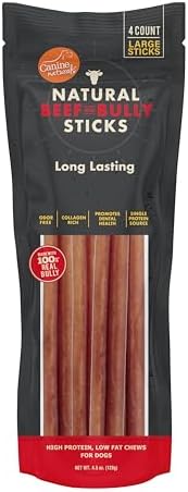 Canine Naturals Beef and Bully Sticks for Dogs, Odor Free, Large 4 Count